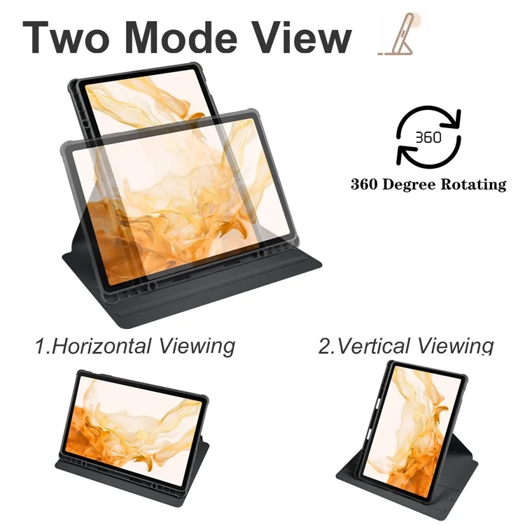 For Samsung Galaxy Tab S10+ Case 360 Degree Rotating Stand PU Leather+Acrylic Tablet Cover - Black