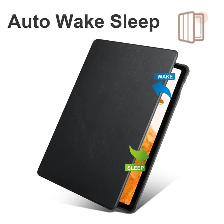 For Samsung Galaxy Tab S10+ Case 360 Degree Rotating Stand PU Leather+Acrylic Tablet Cover - Black