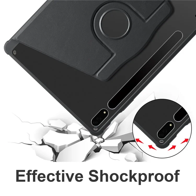 For Samsung Galaxy Tab S10+ Case 360 Degree Rotating Stand PU Leather+Acrylic Tablet Cover - Black