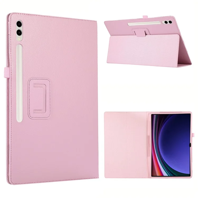 For Samsung Galaxy Tab S10 Ultra Case Bi-Fold Stand Leather Tablet Cover Litchi Texture - Pink