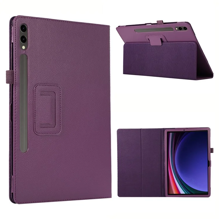 For Samsung Galaxy Tab S10+ Case Bi-Fold Stand Leather Tablet Cover Litchi Texture - Purple