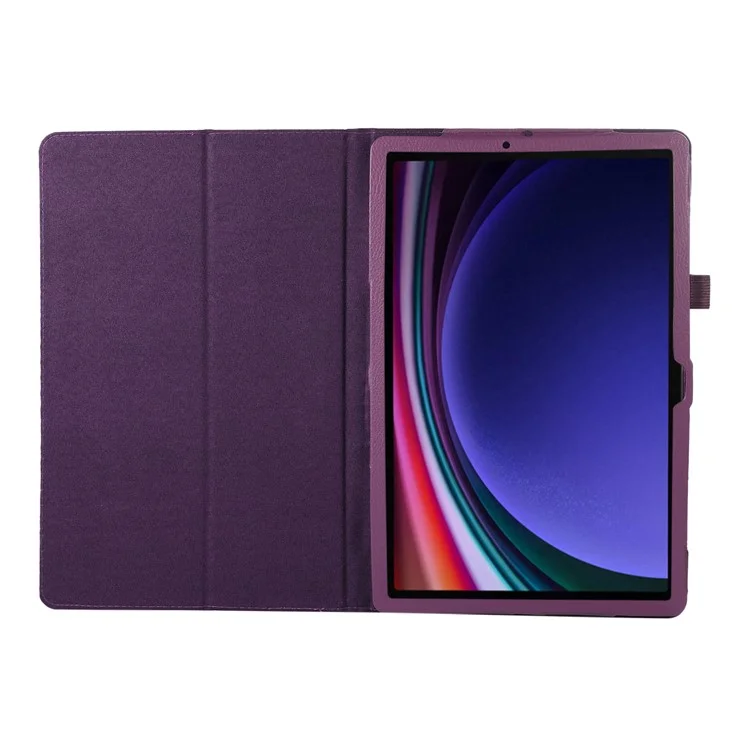 For Samsung Galaxy Tab S10+ Case Bi-Fold Stand Leather Tablet Cover Litchi Texture - Purple