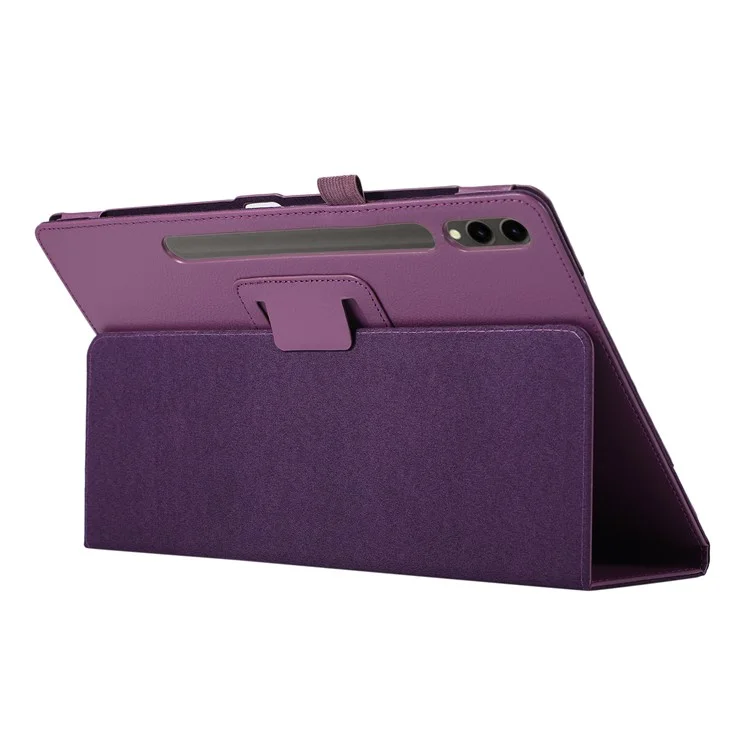For Samsung Galaxy Tab S10+ Case Bi-Fold Stand Leather Tablet Cover Litchi Texture - Purple