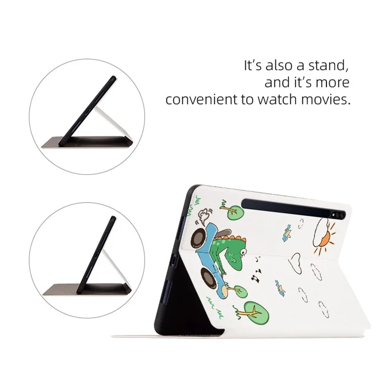 Per Samsung Galaxy Tab S8+ / Tab S7+ / Tab S7 FE, custodia antiurto con motivo a cartone animato, rivestimento in pelle PU, copertura per tablet con funzione di risveglio/sospensione automatica e supporto - Dinosauro alla guida