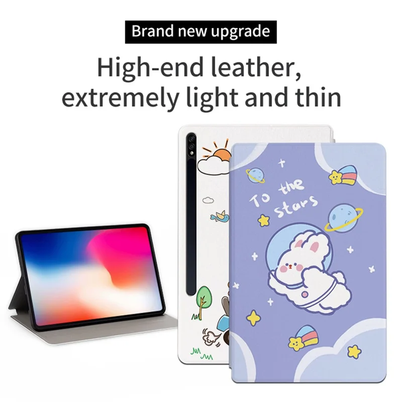 Capa em Couro Sintético com Estampa de Desenho Animado à Prova de Choques para Samsung Galaxy Tab S8+ / Tab S7+ / Tab S7 FE, Capa com Função de Ativação e Suspensão Automáticas e Suporte - Coelho Espacial