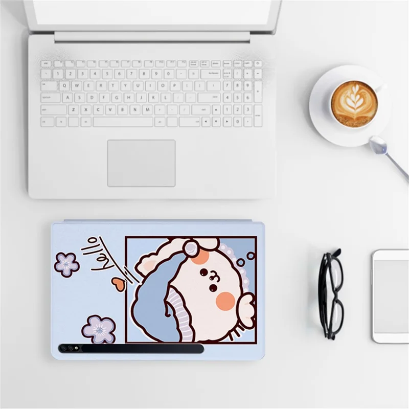 Capa em Couro Sintético com Estampa de Desenho Animado à Prova de Choques para Samsung Galaxy Tab S8+ / Tab S7+ / Tab S7 FE, Capa com Função de Ativação e Suspensão Automáticas e Suporte - Coelho Espacial