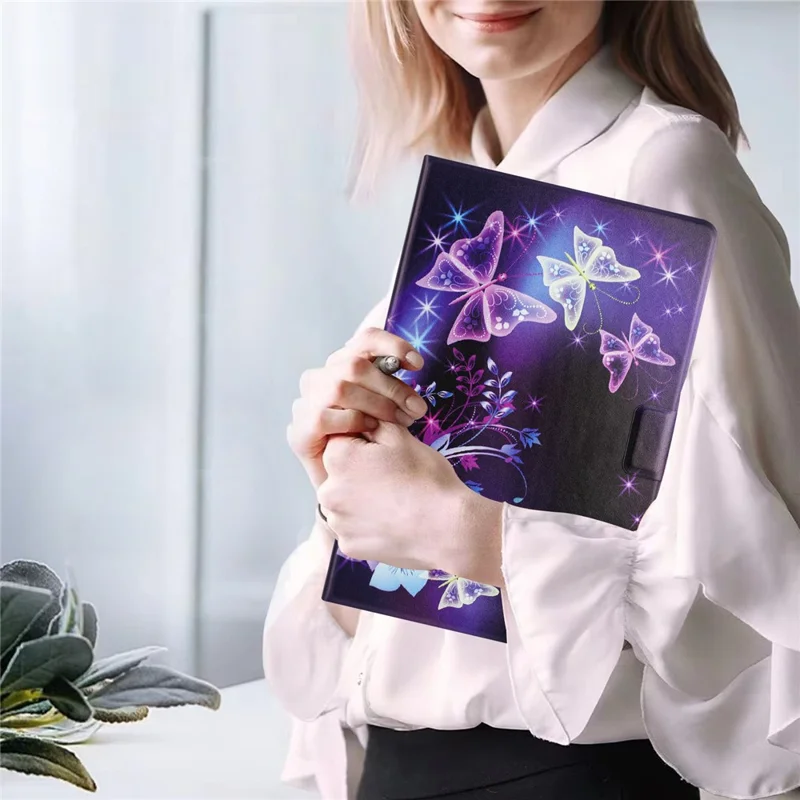 For iPad Pro 11 (2025) / 11 (2024) Case Pattern Printed Stand Litchi Texture Leather Tablet Cover with Card Slots - Purple Butterfly