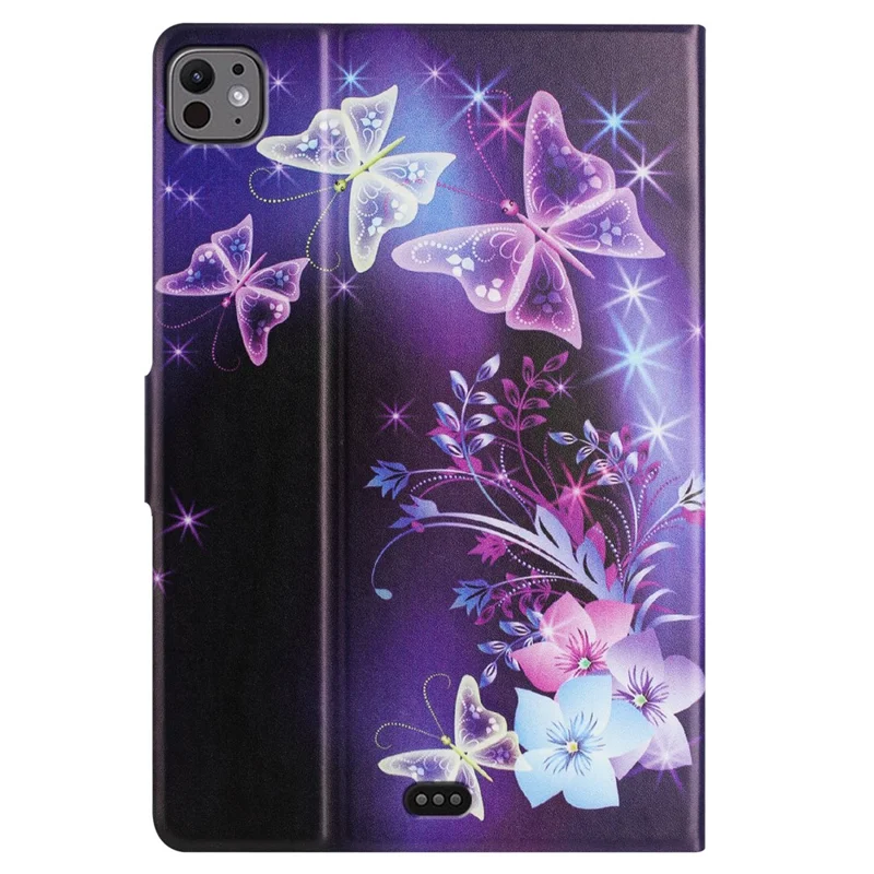 For iPad Pro 11 (2025) / 11 (2024) Case Pattern Printed Stand Litchi Texture Leather Tablet Cover with Card Slots - Purple Butterfly