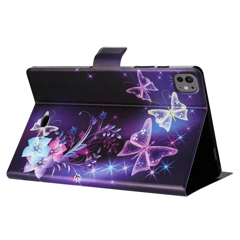 For iPad Pro 11 (2025) / 11 (2024) Case Pattern Printed Stand Litchi Texture Leather Tablet Cover with Card Slots - Purple Butterfly