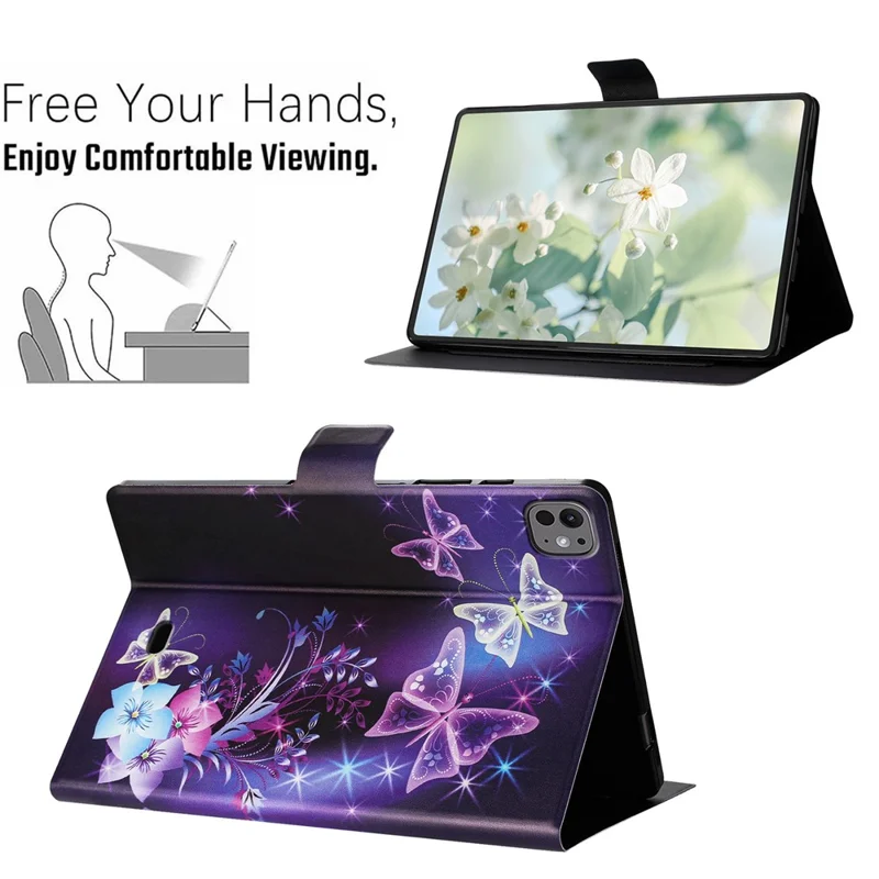 For iPad Pro 11 (2025) / 11 (2024) Case Pattern Printed Stand Litchi Texture Leather Tablet Cover with Card Slots - Purple Butterfly