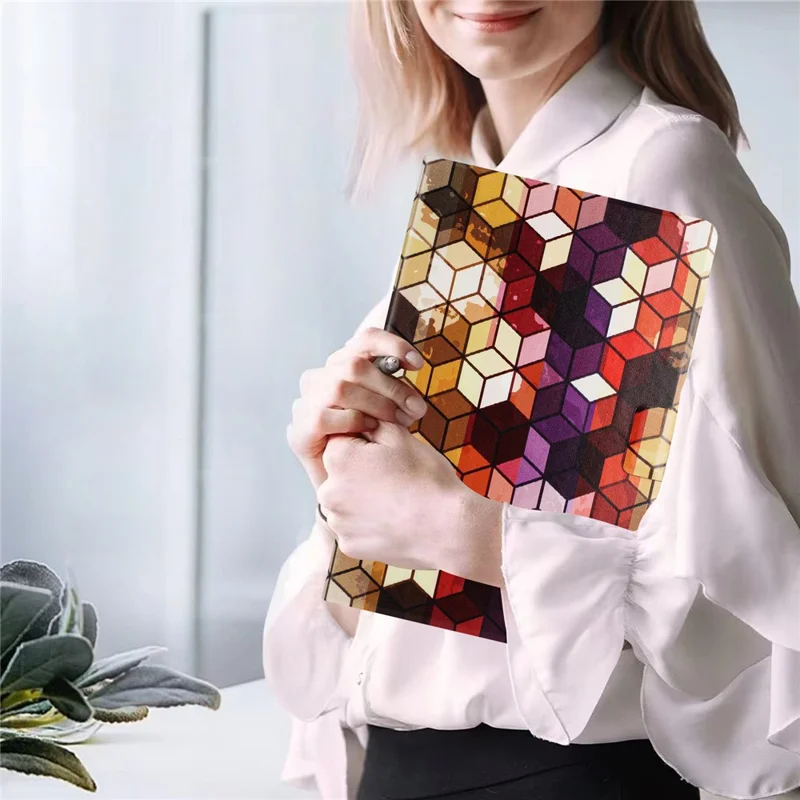 For iPad (2025) / 10.9 (2022) Case Pattern Printed Stand Litchi Texture Leather Tablet Cover with Card Slots - Block