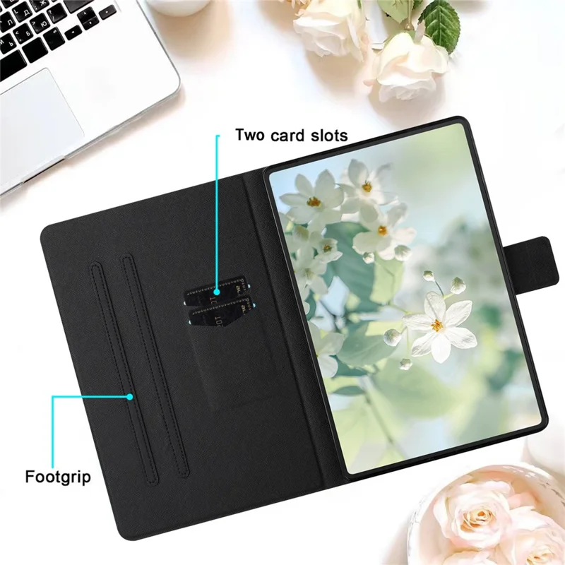 For iPad (2025) / 10.9 (2022) Case Pattern Printed Stand Litchi Texture Leather Tablet Cover with Card Slots - Block