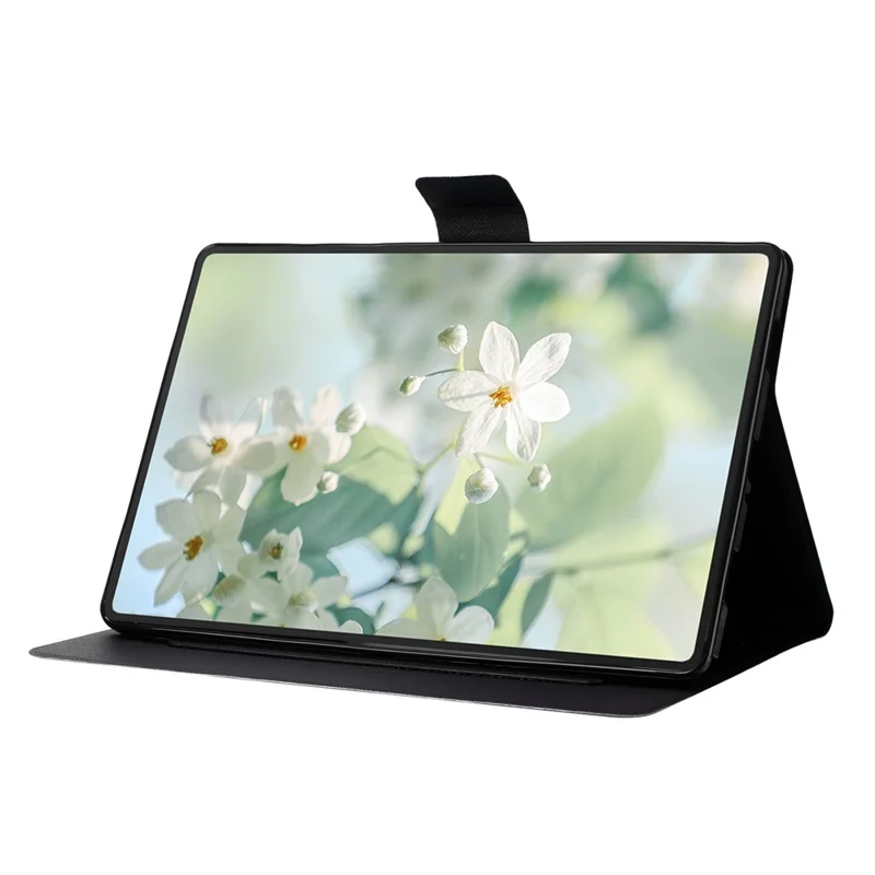 For Samsung Galaxy Tab A11 / A9 Case Pattern Printed Stand Litchi Texture Leather Tablet Cover with Card Slots - Block