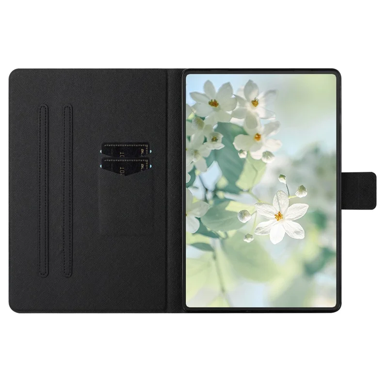 For Samsung Galaxy Tab A11 / A9 Case Pattern Printed Stand Litchi Texture Leather Tablet Cover with Card Slots - Block