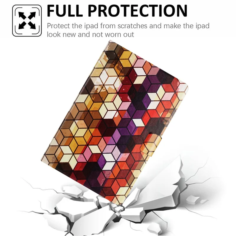 For Samsung Galaxy Tab A11 / A9 Case Pattern Printed Stand Litchi Texture Leather Tablet Cover with Card Slots - Block