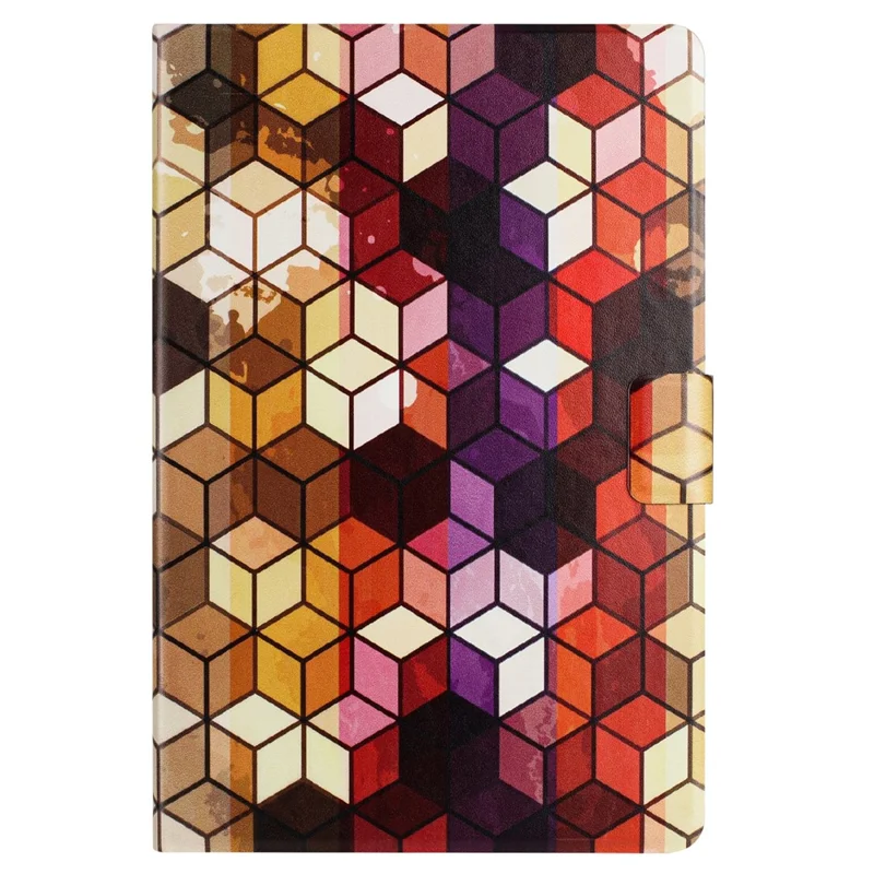For Samsung Galaxy Tab A11 / A9 Case Pattern Printed Stand Litchi Texture Leather Tablet Cover with Card Slots - Block