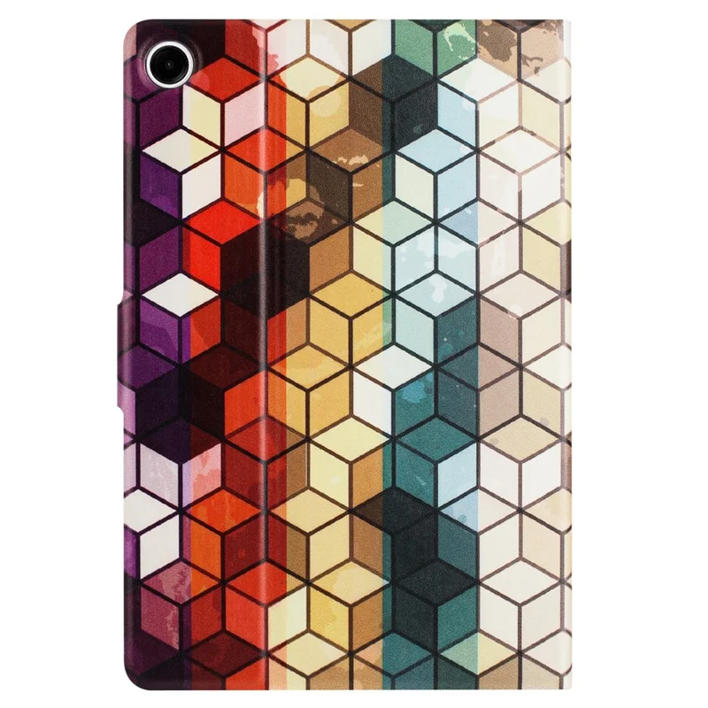 For Samsung Galaxy Tab A11 / A9 Case Pattern Printed Stand Litchi Texture Leather Tablet Cover with Card Slots - Block