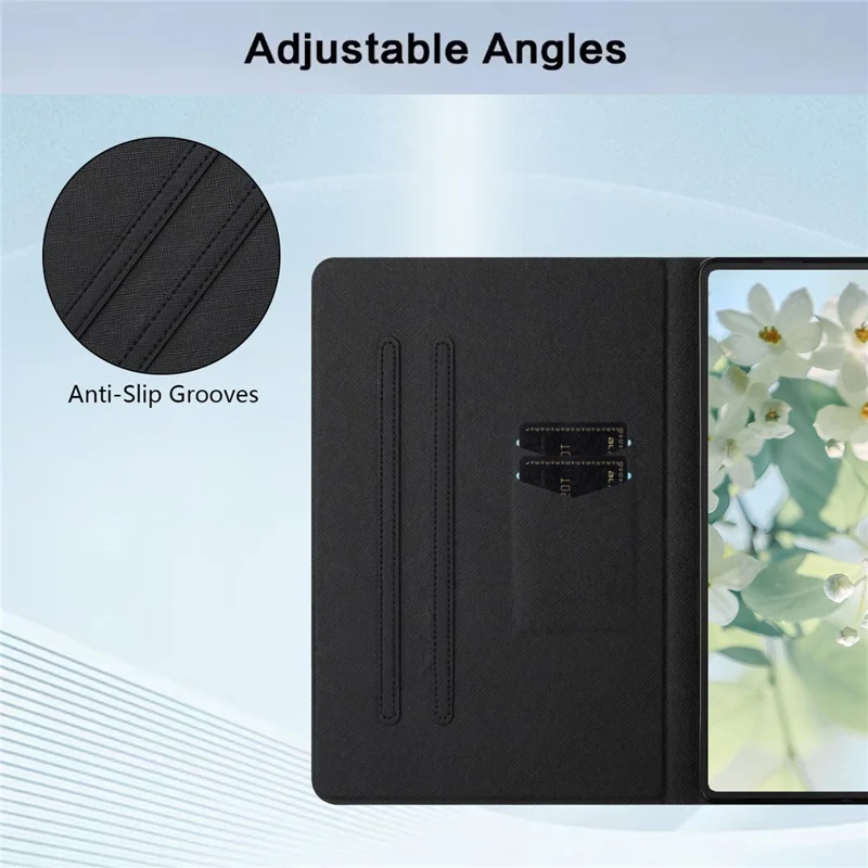 For Samsung Galaxy Tab A11+ / A9+ Case Pattern Printed Stand Litchi Texture Leather Tablet Cover with Card Slots - Block