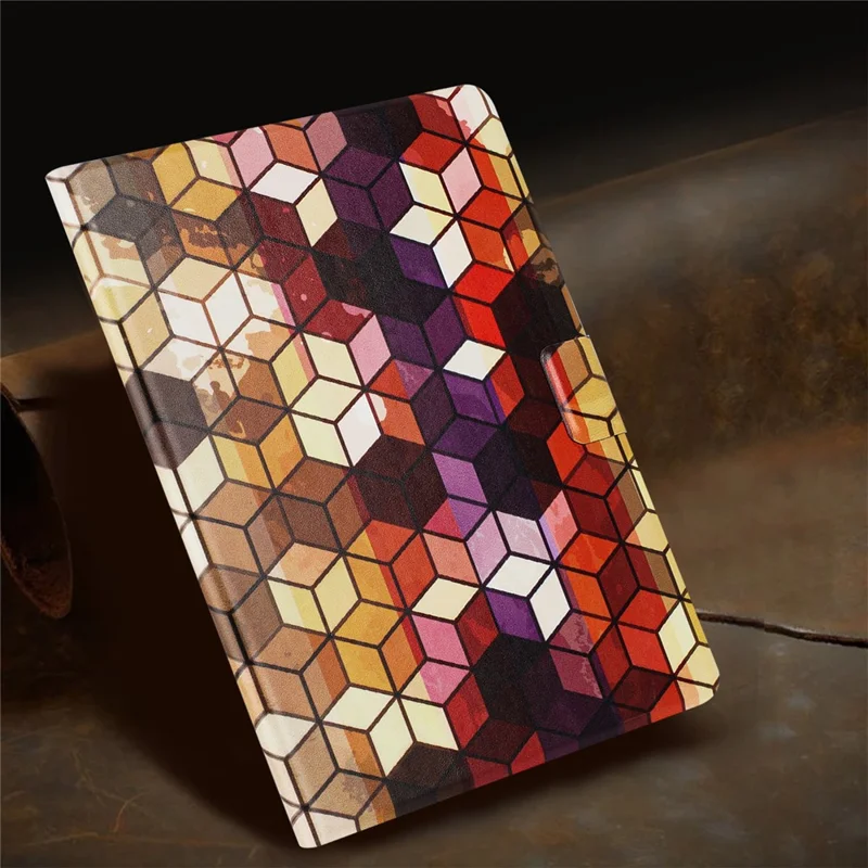 For Samsung Galaxy Tab A11+ / A9+ Case Pattern Printed Stand Litchi Texture Leather Tablet Cover with Card Slots - Block