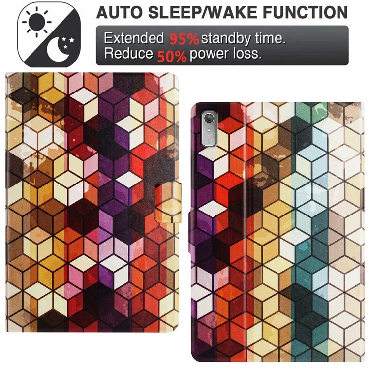 Pour étui Lenovo Tab P11 Gen 2 TB-350, motif imprimé, support texture cuir litchi avec fentes pour cartes - Bloc