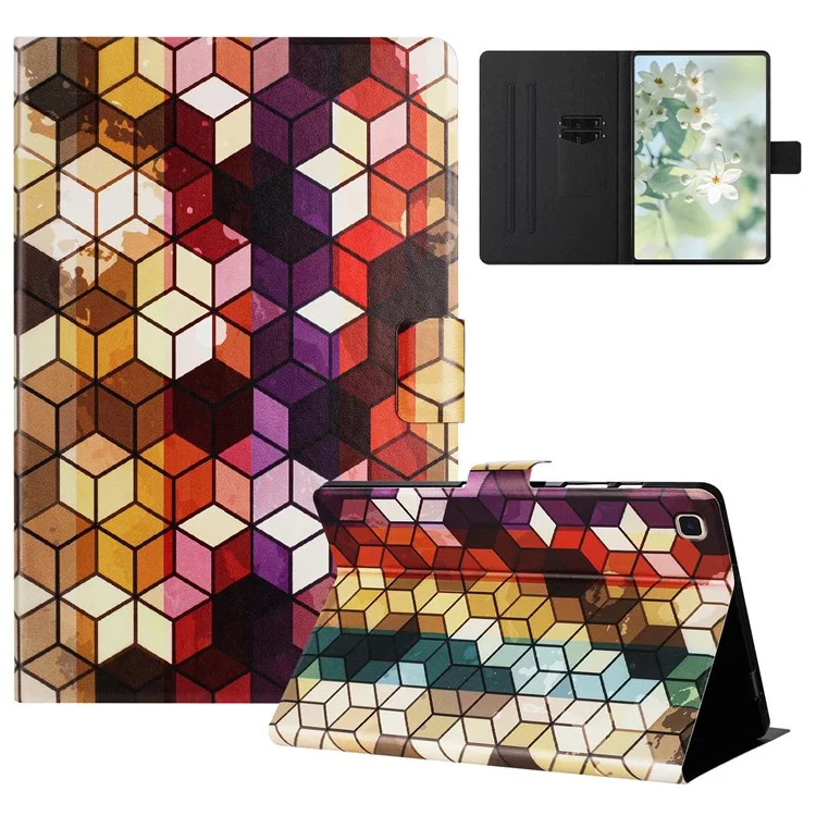 For Samsung Galaxy Tab S6 Lite (2024) / (2022) / (2020) P610 / P615 Case Pattern Printed Stand Litchi Texture Leather Tablet Cover with Card Slots - Block