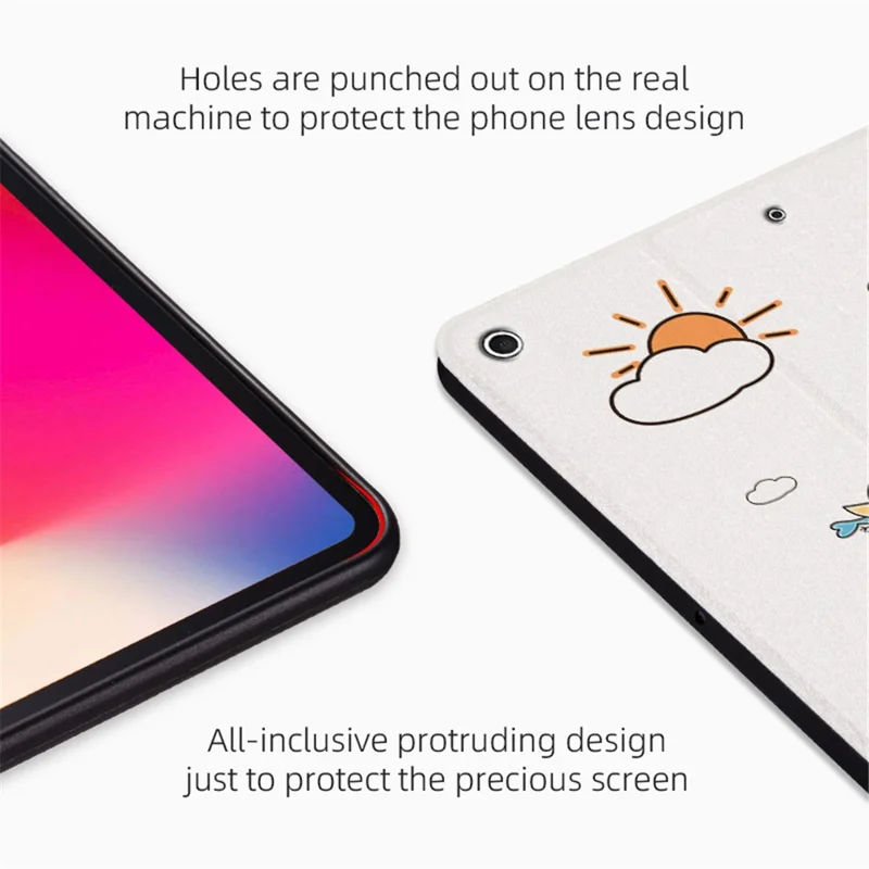 For iPad 10.2 (2021)/(2019)/(2020) Protective Case Cartoon Pattern Printing PU Leather Cover Auto Wake/Sleep Tablet Case with Stand - Bubble Dog