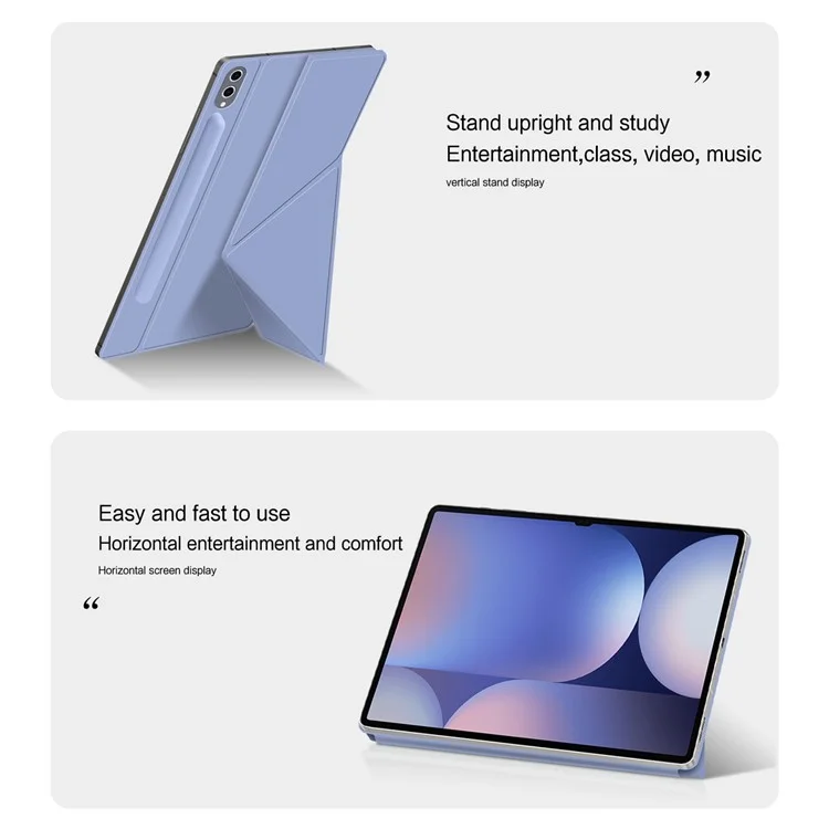 For Samsung Galaxy Tab S10 Ultra / S9 Ultra Case Origami Stand PU Leather Magnetic Tablet Cover - Purple