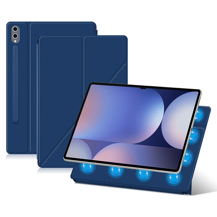 For Samsung Galaxy Tab S10 Ultra / S9 Ultra Case Origami Stand PU Leather Magnetic Tablet Cover - Blue