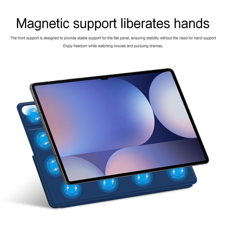 For Samsung Galaxy Tab S10 Ultra / S9 Ultra Case Origami Stand PU Leather Magnetic Tablet Cover - Blue