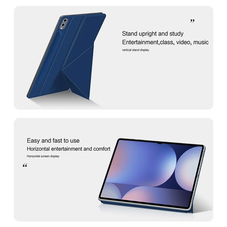 For Samsung Galaxy Tab S10 Ultra / S9 Ultra Case Origami Stand PU Leather Magnetic Tablet Cover - Blue
