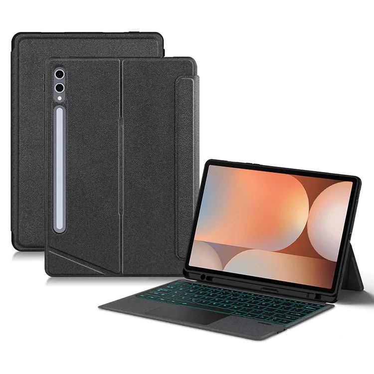 Étui en cuir pour Samsung Galaxy Tab S10+ avec clavier Bluetooth rétroéclairé et pavé tactile