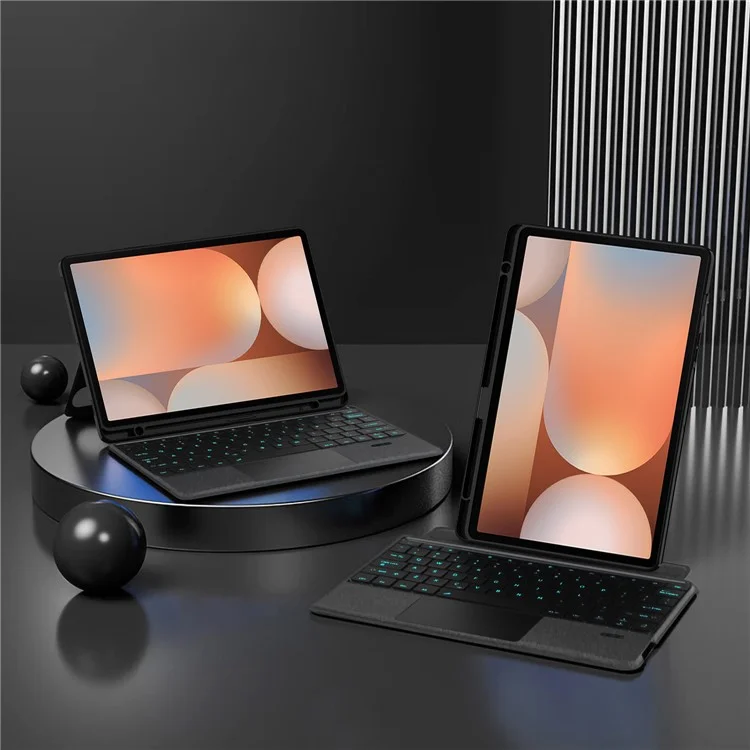 Étui en cuir pour Samsung Galaxy Tab S10+ avec clavier Bluetooth rétroéclairé et pavé tactile