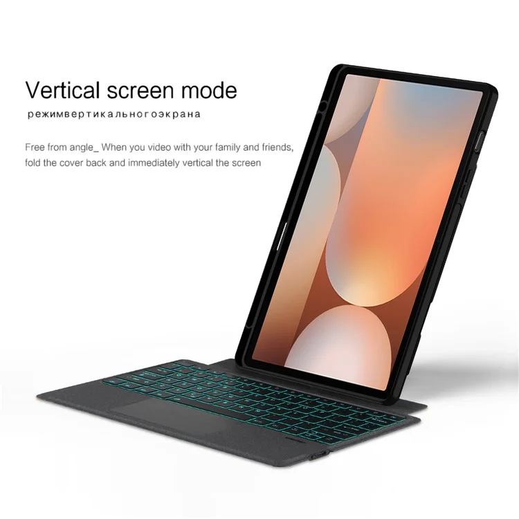 Étui en cuir pour Samsung Galaxy Tab S10+ avec clavier Bluetooth rétroéclairé et pavé tactile