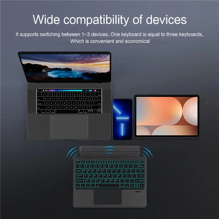 Étui en cuir pour Samsung Galaxy Tab S10+ avec clavier Bluetooth rétroéclairé et pavé tactile