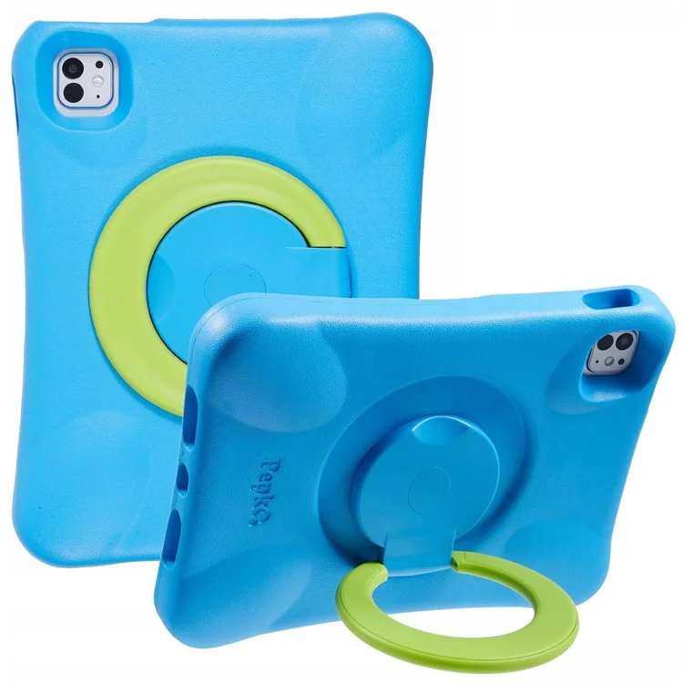 Étui de protection pour iPad Pro 11 (2024) de PEPKOO, antichoc, avec support pivotant à 360 degrés en PC et revêtement protecteur en EVA - Bleu / Vert