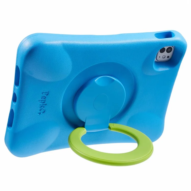 Étui de protection pour iPad Pro 11 (2024) de PEPKOO, antichoc, avec support pivotant à 360 degrés en PC et revêtement protecteur en EVA - Bleu / Vert