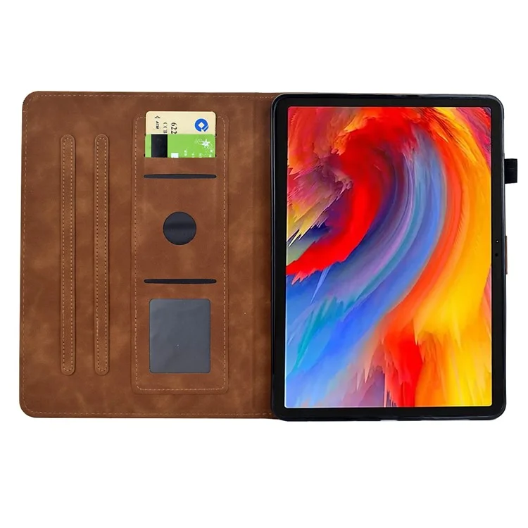 Étui pour Samsung Galaxy Tab A9 avec motif floral et oiseau, porte-cartes en cuir - Marron