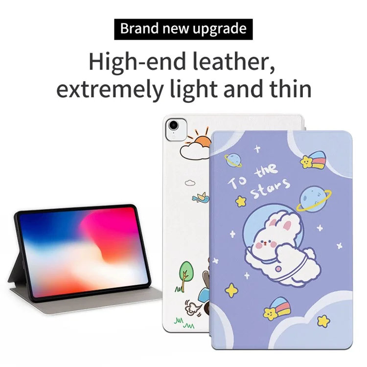 Für Ipad Pro 11-zoll (2018)/(2020)/(2021) Cartoon Muster Druck PU Leder Einstellbarer Stand Tablet Hülle Mit Automatischem Wake/Sleep - Space Kaninchen