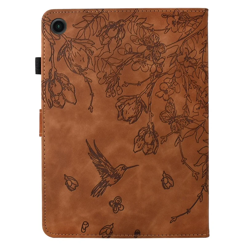 Funda para Lenovo Tab M10 Plus (3.ª generación) con estampado de flor y pájaro, soporte para tarjetas y cubierta de cuero para tableta - Marrón