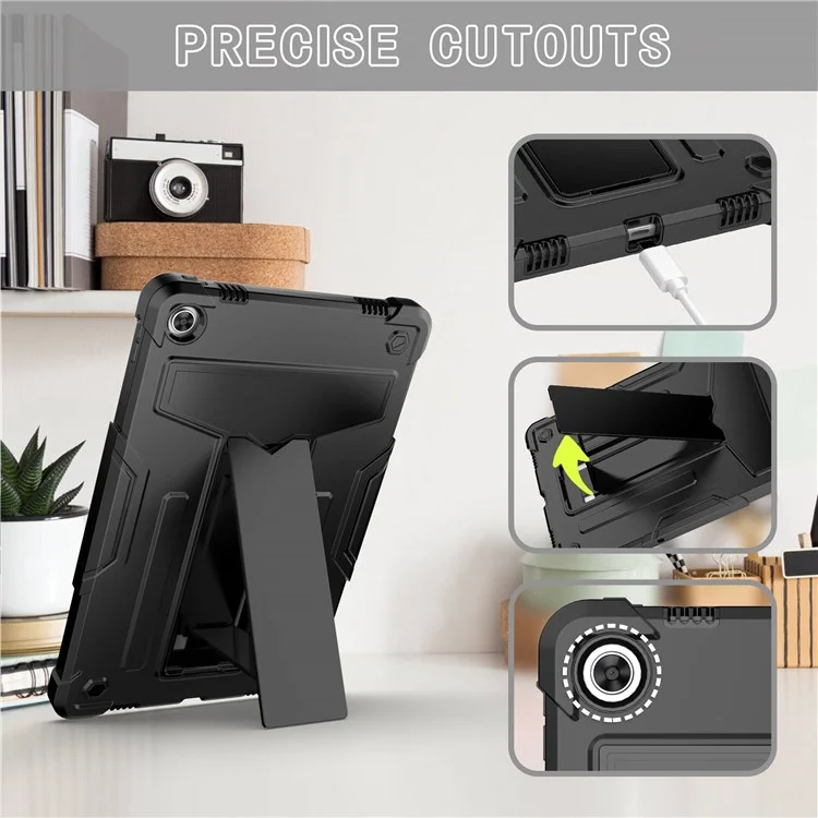 Pour Lenovo Tab M10 Plus (3e génération) / Xiaoxin Pad 2022 10,6 pouces Coque de protection en PC + silicone à support en T antichoc et anti-chute - Noir / Noir