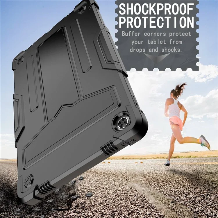 Pour Lenovo Tab M10 Plus (3e génération) / Xiaoxin Pad 2022 10,6 pouces Coque de protection en PC + silicone à support en T antichoc et anti-chute - Noir / Noir