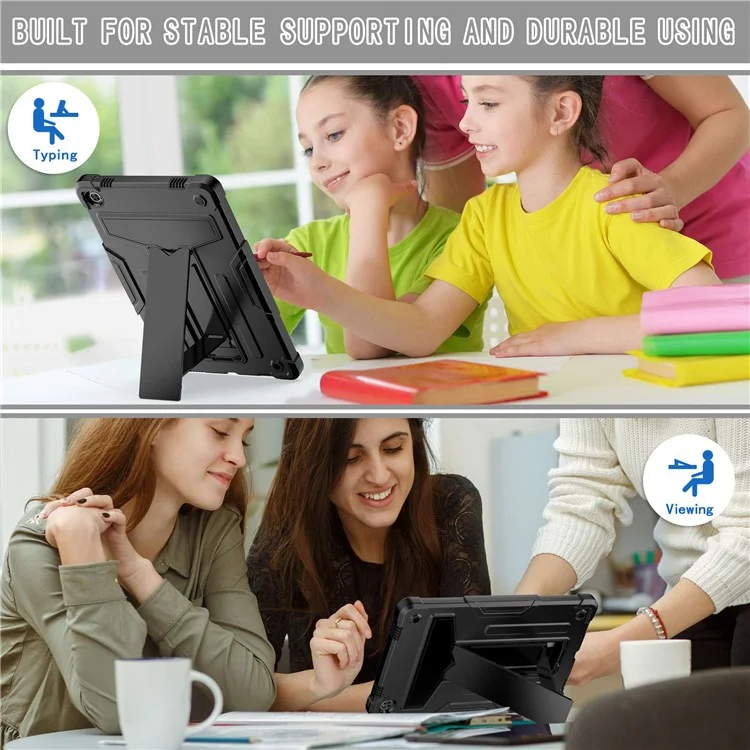 Pour Lenovo Tab M10 Plus (3e génération) / Xiaoxin Pad 2022 10,6 pouces Coque de protection en PC + silicone à support en T antichoc et anti-chute - Noir / Noir