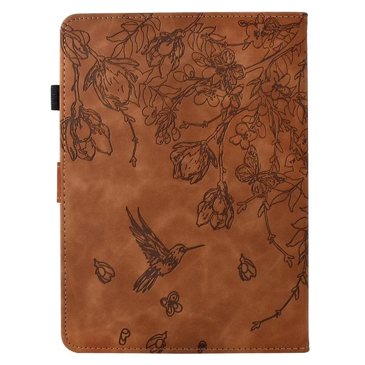 Capa para Amazon Kindle 6" (2022) Estampa de Flor e Pássaro com Porta-Cartão de Couro - Marrom