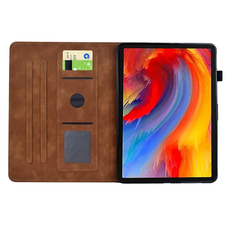 For Amazon Fire 7 (2022) Case Flower Bird Imprinted Card Holder Leather Tablet Cover - Brown