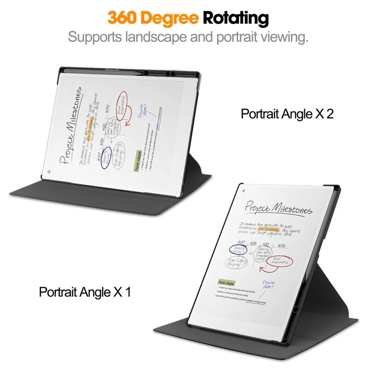 Étui de protection Remarkable Paper Pro avec support rotatif à 360 degrés en PC+PU - Noir