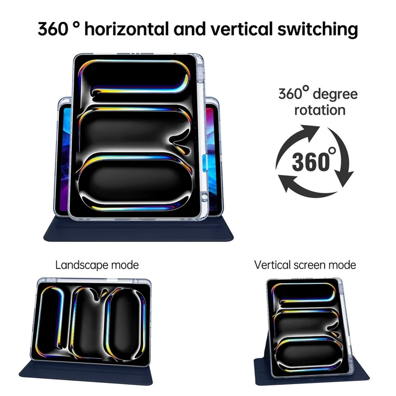 For iPad Pro 13 (2025) / 13 (2024) Case PU Leather+Acrylic+TPU Rotating Clear Tablet Cover Auto Wake  /  Sleep - Dark Blue