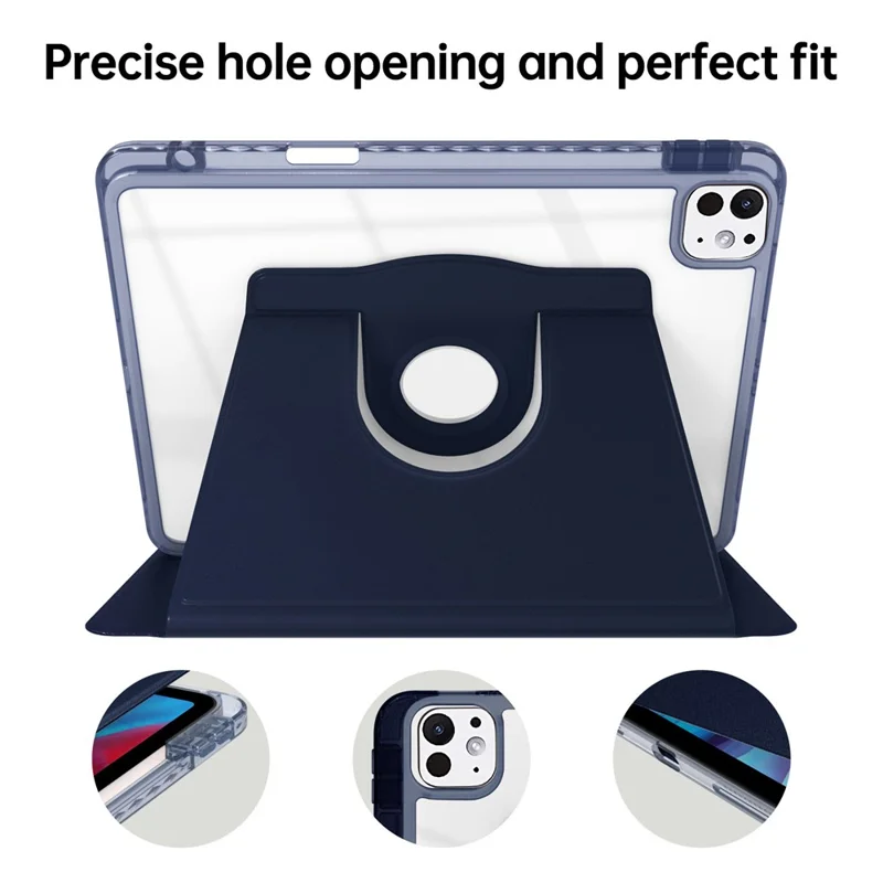 For iPad Pro 13 (2025) / 13 (2024) Case PU Leather+Acrylic+TPU Rotating Clear Tablet Cover Auto Wake  /  Sleep - Dark Blue