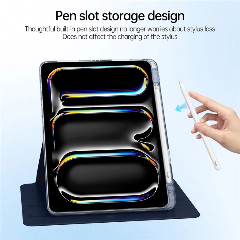 For iPad Pro 13 (2025) / 13 (2024) Case PU Leather+Acrylic+TPU Rotating Clear Tablet Cover Auto Wake  /  Sleep - Dark Blue