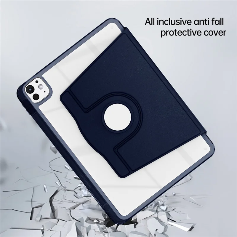 For iPad Pro 13 (2025) / 13 (2024) Case PU Leather+Acrylic+TPU Rotating Clear Tablet Cover Auto Wake  /  Sleep - Dark Blue