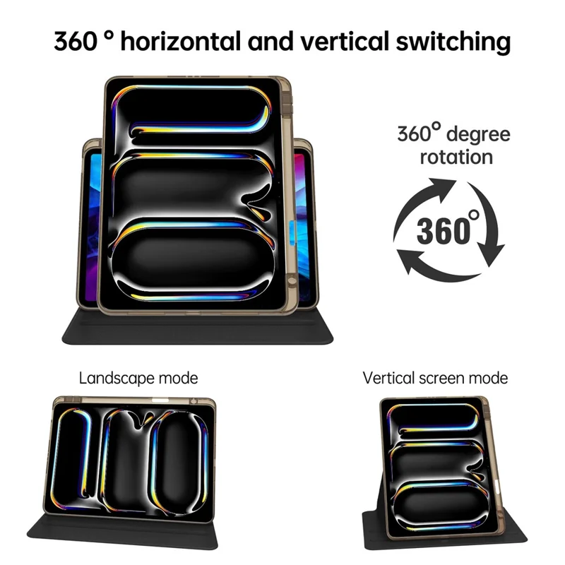 For iPad Pro 11 (2025) / 11 (2024) Case PU Leather+Acrylic+TPU Rotating Clear Tablet Cover Auto Wake  /  Sleep - Black